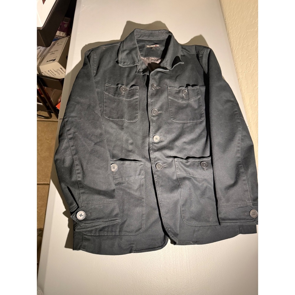 John Varvatos USA Mens Black Cotton Twill Chore Jacket Utility Coat Small